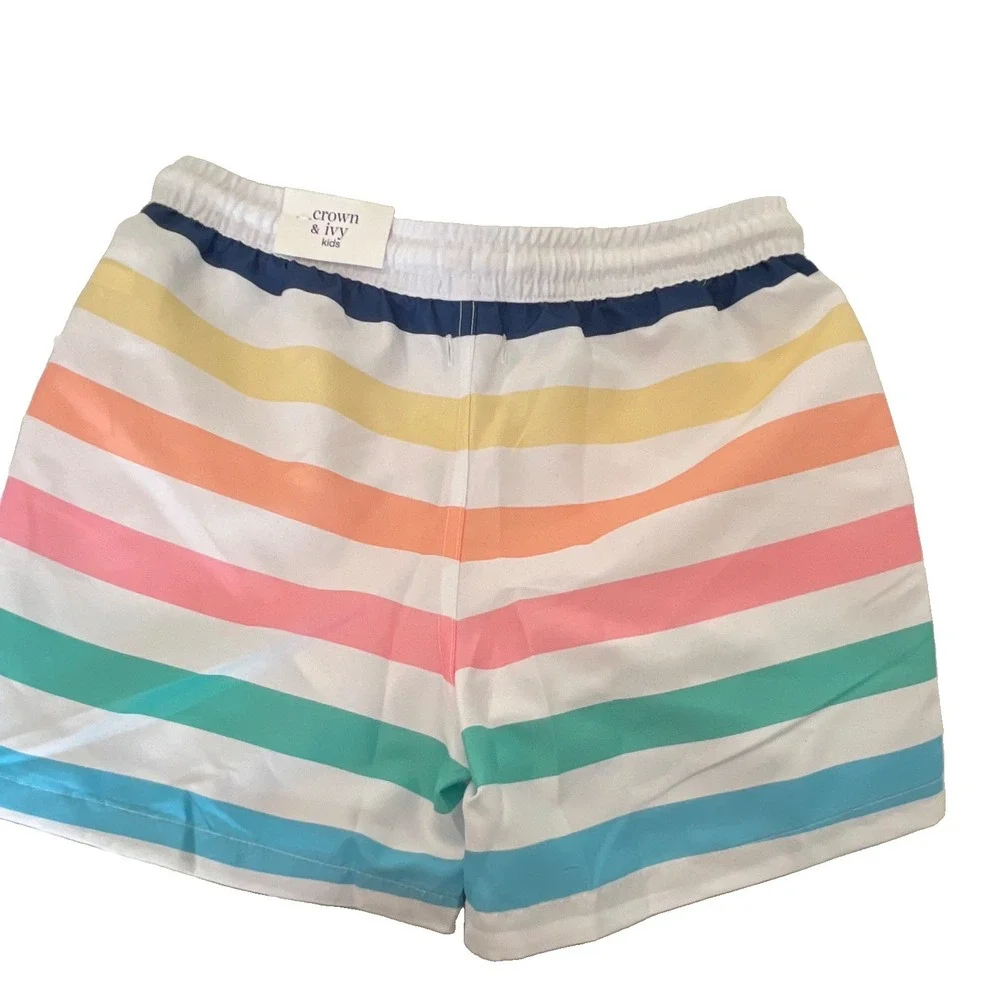 Crown & Ivy Kids Boys S Multicolor Striped Swim Shorts Drawstring Lined